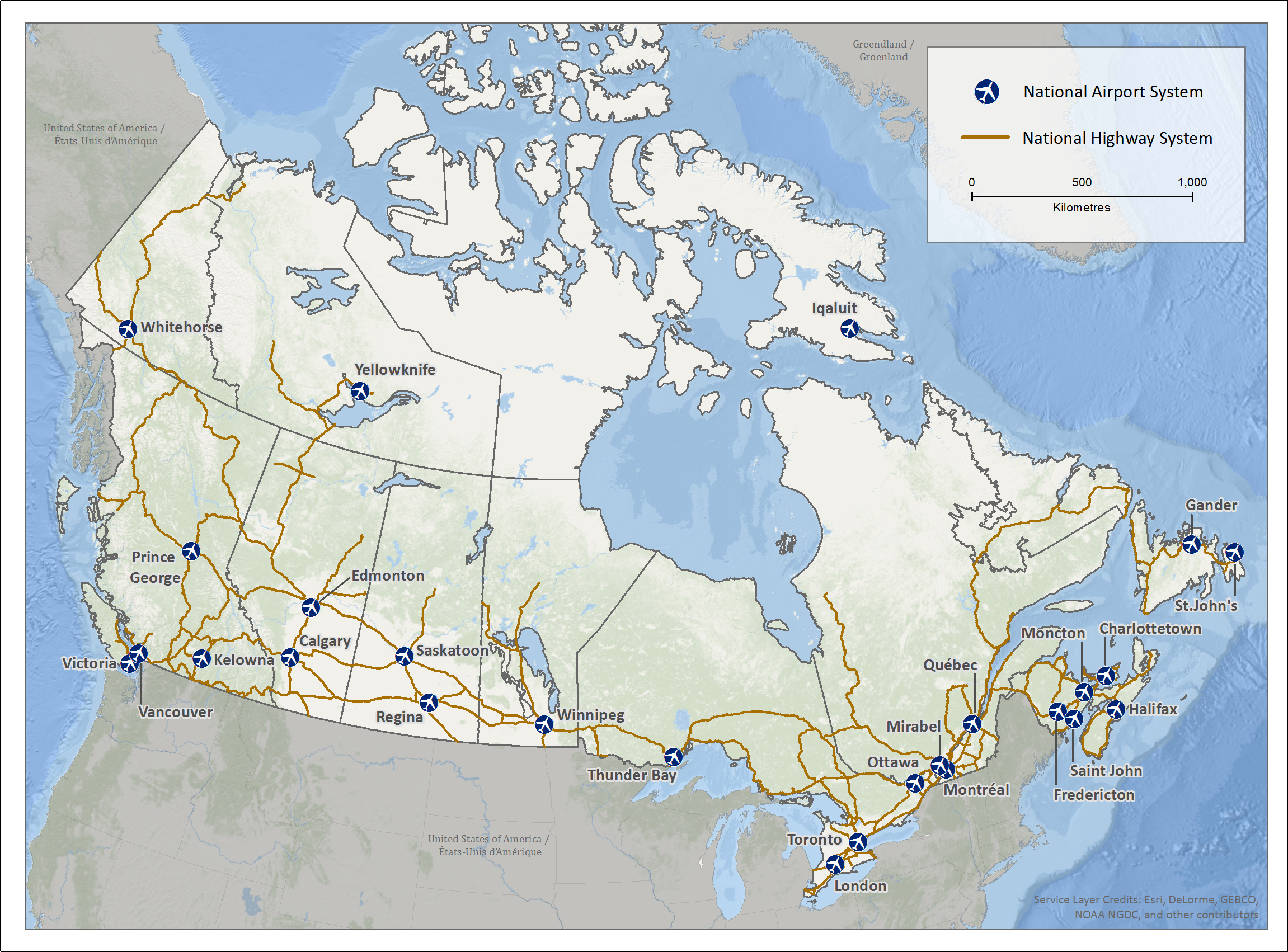 An image of Canada's highway and air infrastructure