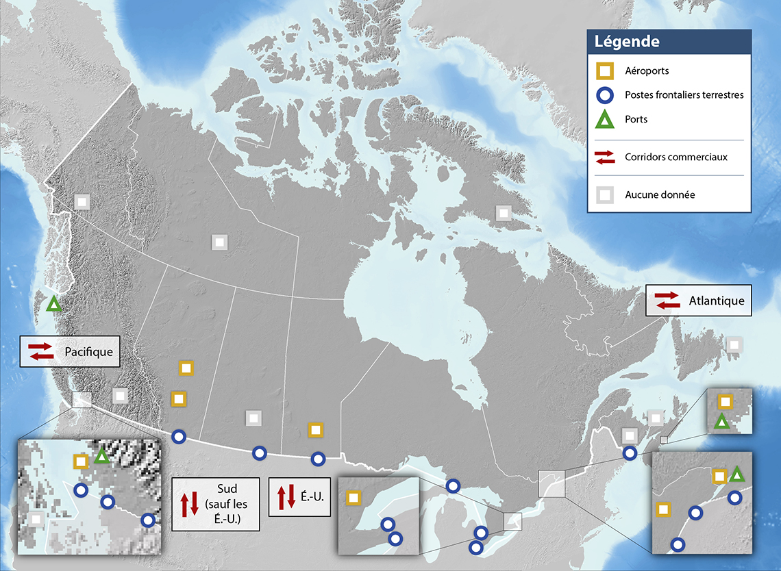 Carte des certaines composantes du système de transport au Canada