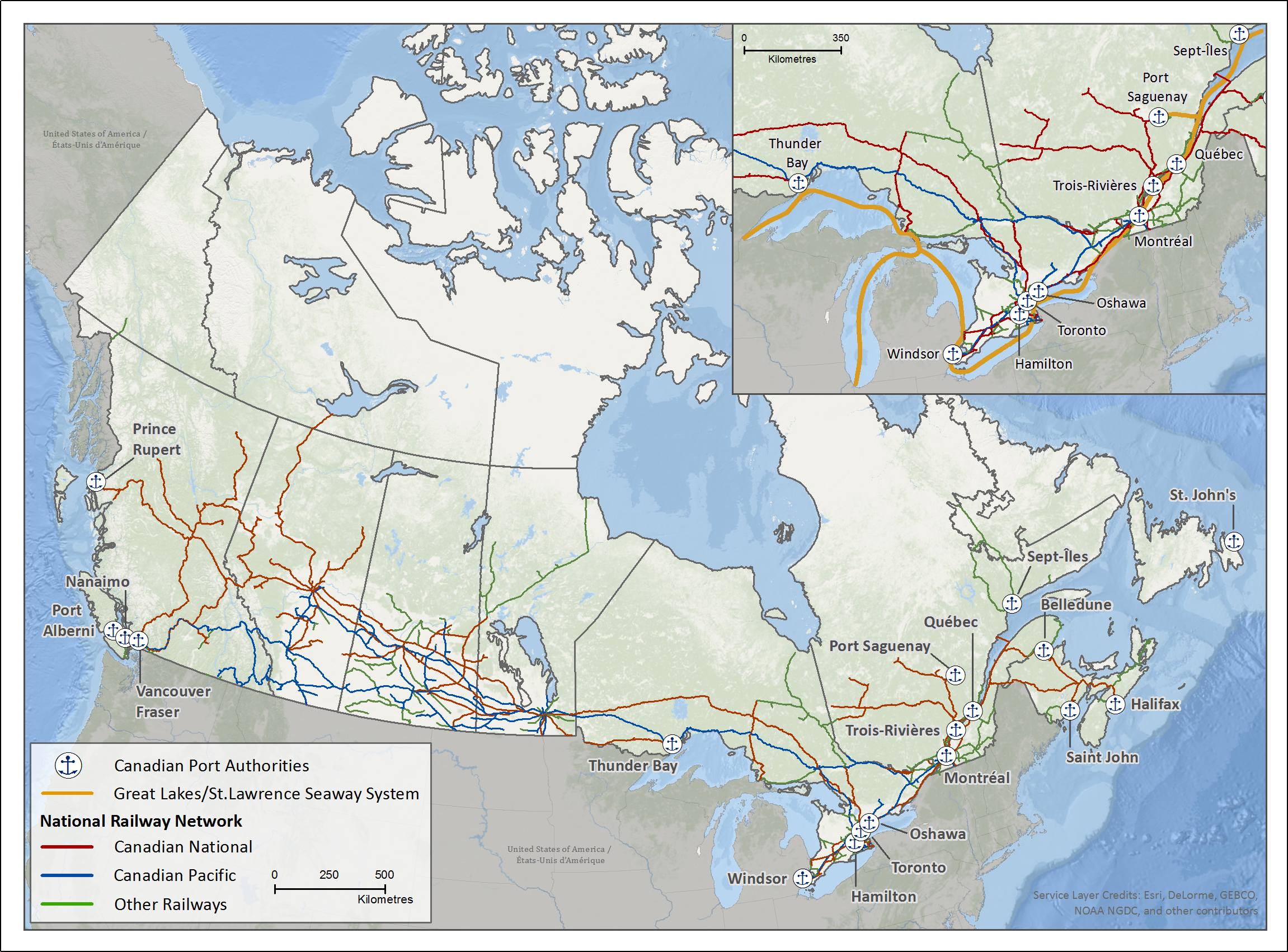 An image of Canada's rail and port infrastructure